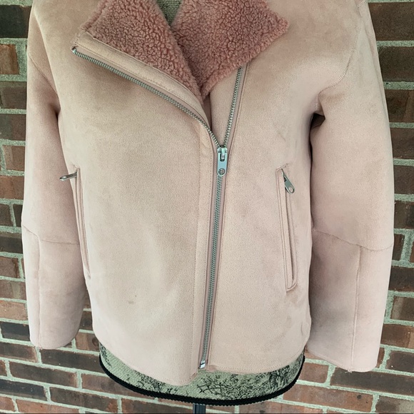 NWOT Zara pink faux shearling moto jacket - Picture 3 of 8